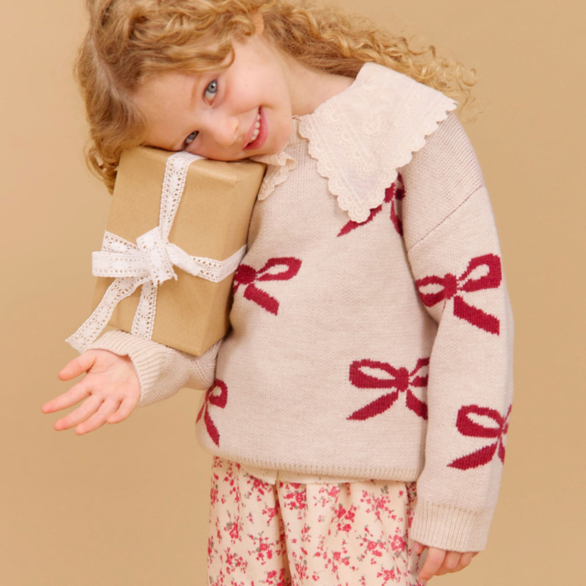 Wheat Pullover Jacquard Bow