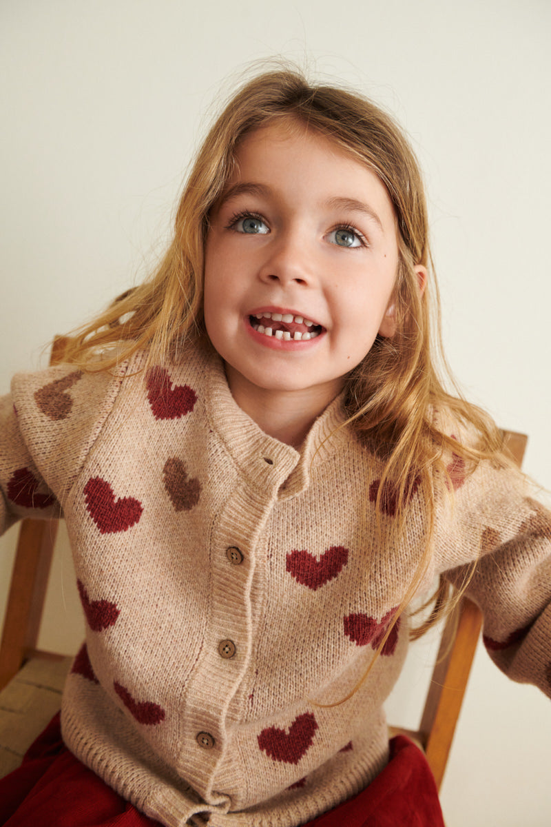 Wheat Cardigan Jacquard Hearts